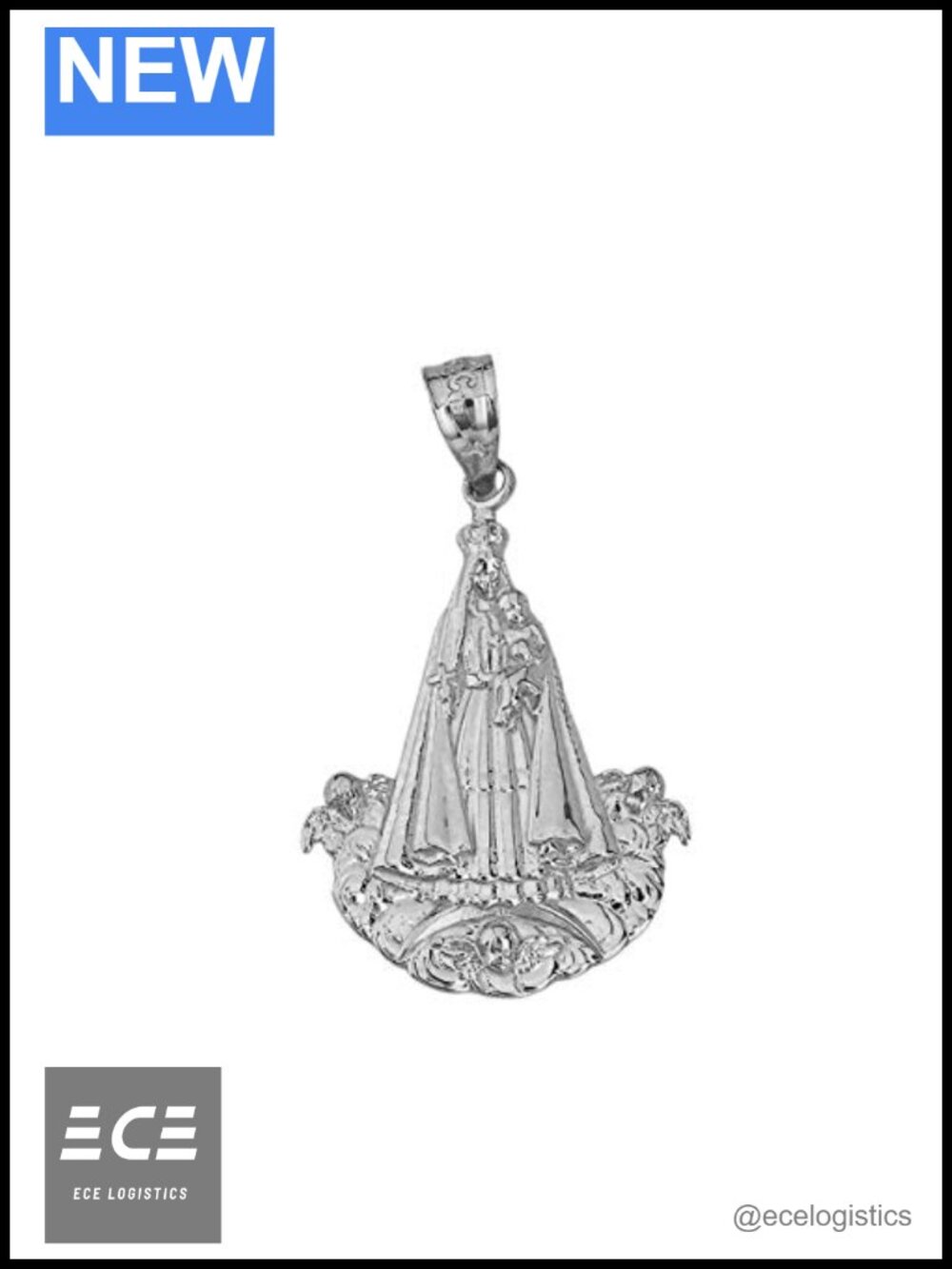 925 Sterling Silver Our Lady of Charity Charm Pendant Necklace Handmade